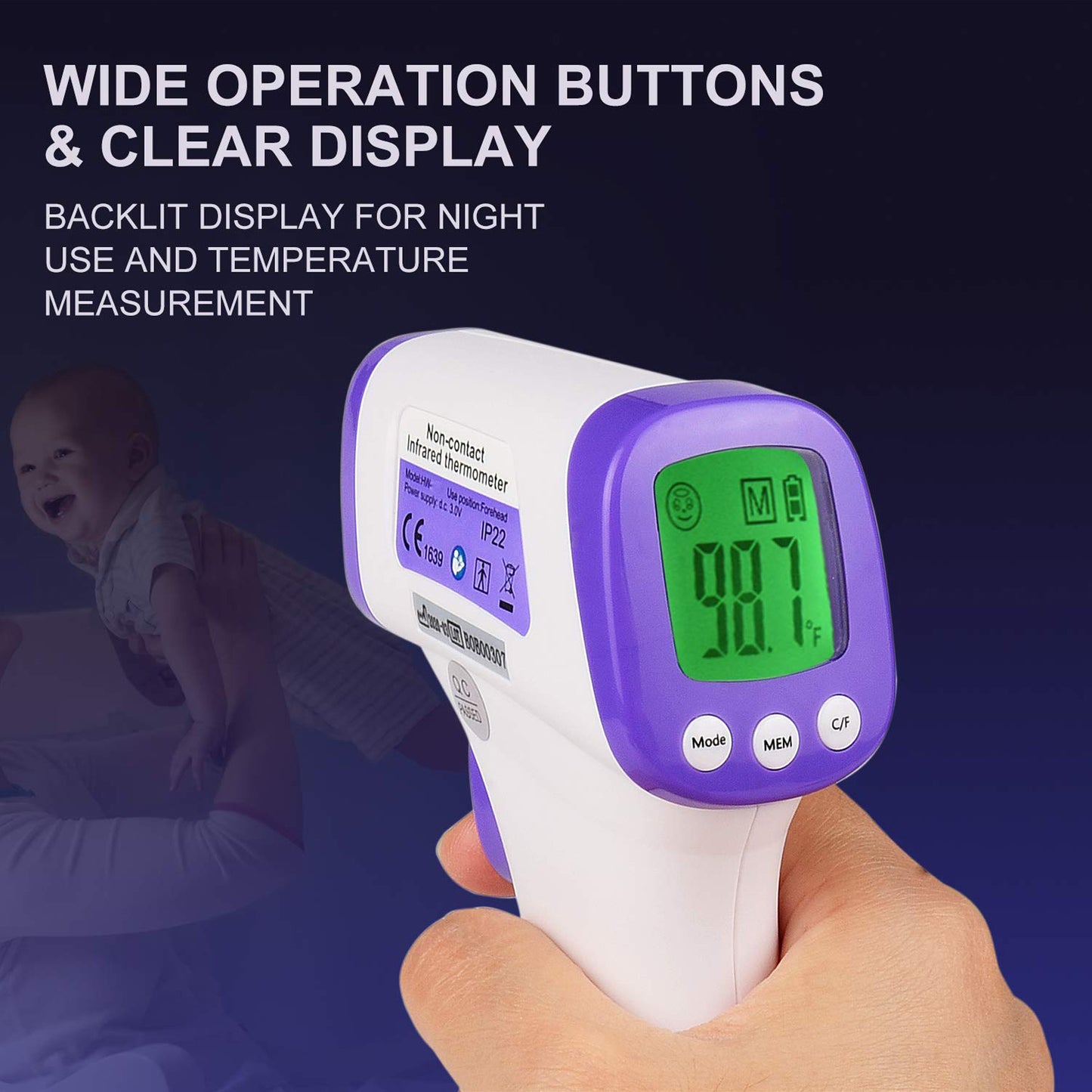Infrared Thermometer for Adults, Non Contact Forehead Thermometer with Fever Alarm, Accurate Reading and Memory Function, Body Temperature & Surface of Objects Use