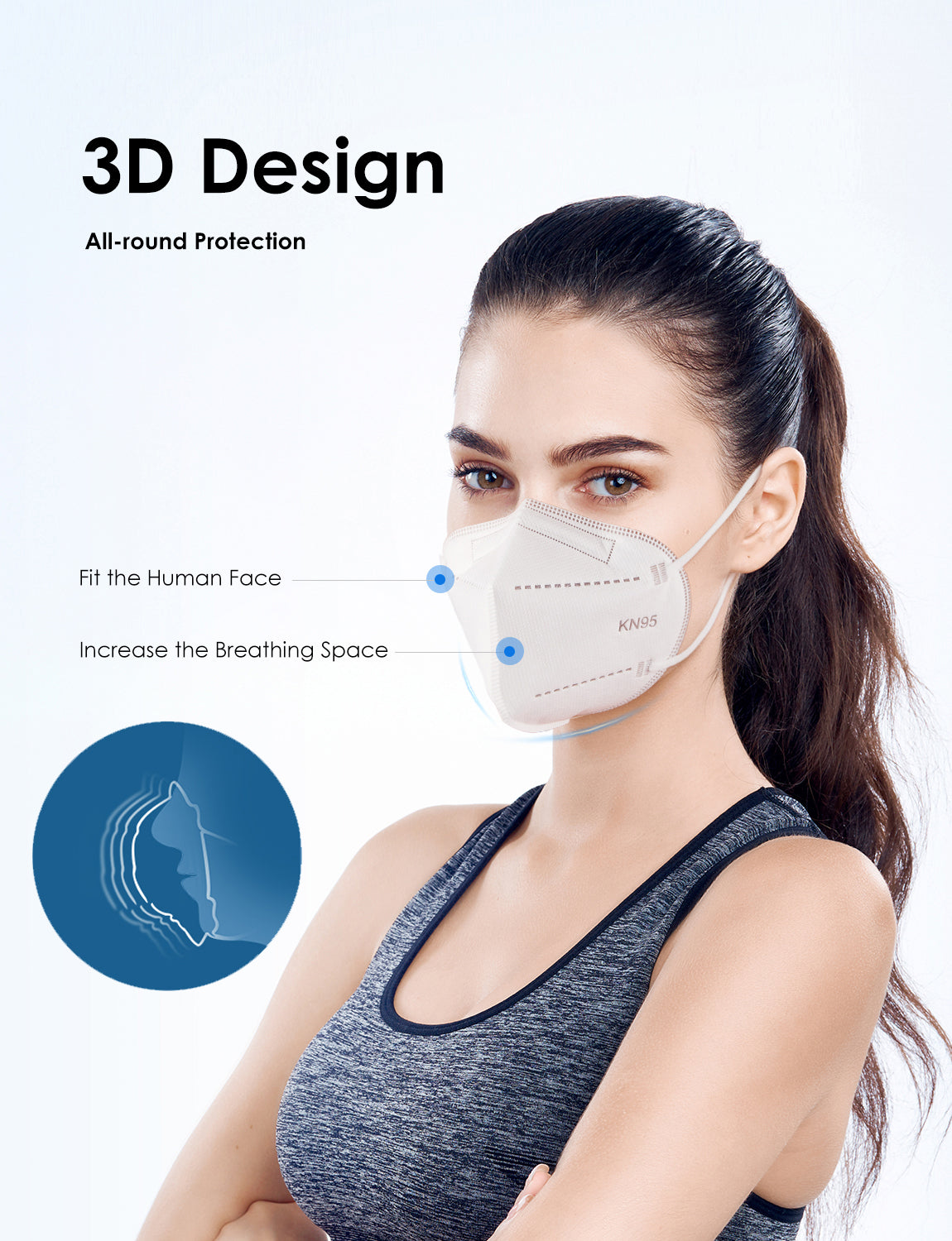 HUHETA KN95 Face Mask 60 Pack, 5-Ply Breathable & Comfortable Safety Mask, Filter Efficiency>=95%, Protective Cup Dust Masks Against PM2.5 - Individually Wrapped (White Mask)