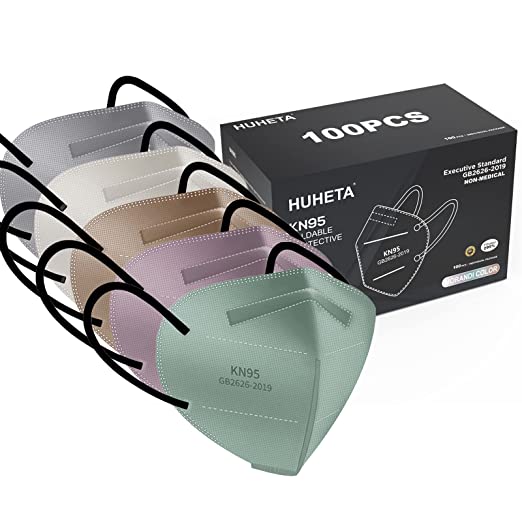 HUHETA 100 PCs Individually Wrapped KN95 Face Masks 5-Ply Breathable Protective KN95 Mask Morandi Multi color